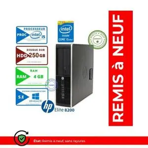 Hp unité centrale 8200 Pro -i5 3.10 GHz-4Go-250Go-wifi- Graveur DVD - Remis à neuf