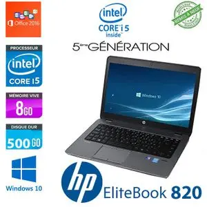 Hp PC Portable EliteBook 820 - 12.5" - 8GB + 500GB - Intel Core i5 5ème Génération - Remis à neuf