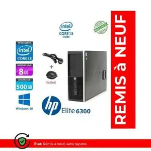 Hp unité centrale 6300 Pro-i3-RAM 8Go-500 Go-SOURIS GRATUIT -Remis à neuf/