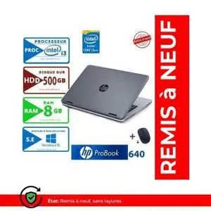 Hp PC Portable  Probook 640 Core i3 -500Gb-RAM 8GB-14"-Garantie 6 mois- remis a neuf - AZERTY