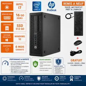 Hp PC Bureau  ProDesk 400 i7-16Go -512Go SSD - Reconditionné - 6 Mois Garantie + Souris Clavier Offerts