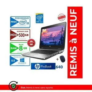 Hp PC Portable Probook 640 Core intel i3-500Go-RAM 8GB 14"- remis a neuf