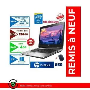 Hp PC Portable Probook 650 G3 - Core i3 - 7eme  GÉNÉRATION - 320Gb HDD-  4GB RAM- AZERTY-ECRAN 15.6"-GARANTIE DE SIX MOIS remis a neuf