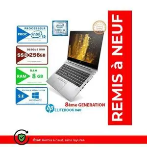 Hp PC PORTABLE  ELITEBOOK 840 G5 8ÉME GÉN-CORE I5-8Go-256 Go SSD-Remise à neuf