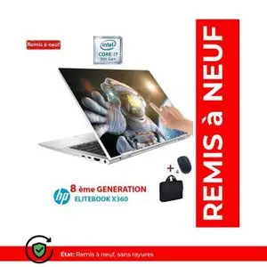 Hp PC Portable ELITEBOOK X360 G3 I7-8éme -16GB- 256GB SSD-TACTILE-AZERTY-REMIS À NEUF
