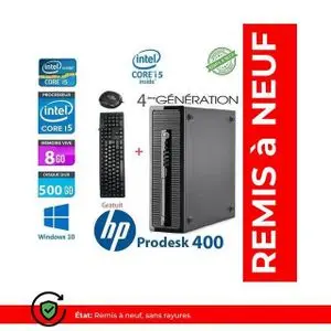 Hp PC BUREAU ProDesk 400-i5 4ème Gén 8Go 500Go souris+clavier GRATUIT-REMIS A NEUF