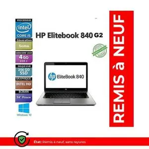 Hp PC Portable EliteBook 840 G2 - 14" - Intel Core i5 - 4GB RAM + 256GB SSD - Windows - Remis à neuf