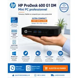 Hp PC ProDesk 600 G1 DM Intel Core i5 – 8 Go RAM, HDD 250 Go, Windows 10 – Mini PC-remis à neuf