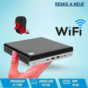 Hp Mini PC ProDesk 600 G3, Intel® Core™ i3-7500T, Ram 16 Go, Disque Dur 512 Go de SSD Remis à Neuf