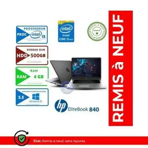 Hp PC Portable EliteBook 840 - 14" - Intel Core i5 - 4GB RAM + 500GB HDD - Windows - Remis à neuf