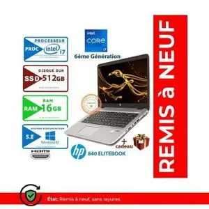 Hp Ultraportable EliteBook 840 G3 - 14" - Intel Core i7 6ème Génération - 16GB RAM + 512GB SSD - Windows + Souris Cadeau - Remis à neuf