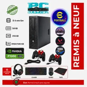 Hp PC GAMER i5 6éme Gén - 16GB RAM - 256GB SSD - NVIDIA P1000 4GB + DEUX MANETTES + COMBO + 4 JEUX INSTALLE - remis à neuf