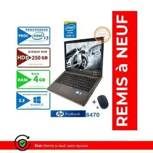 Hp PC PORTABLE  ProBook 6470B-INTEL i3- RAM 4Go-250Go- REMIS A NEUF