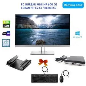 Hp PC COMPLET UNITE MINI 600 G3 I5 6th 256 SSD 8 GO RAM ECRAN 243I FREMLESS