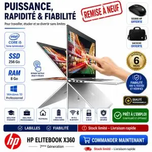 Hp Pc Portable Elitebook X360 G2 I5-7éme -8gb- 256 Gb Ssd - Tactile -Garantie de Six Mois-Remis à Neuf