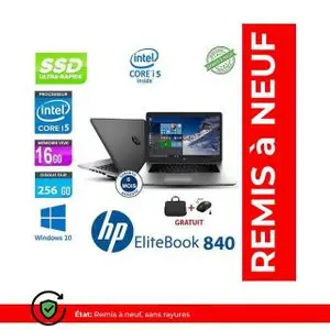 Hp PC Portable EliteBook 840 - 14" - 16GB + 256GB - Intel Core i5 + Souris Gratuit + Cartable - Remis à neuf