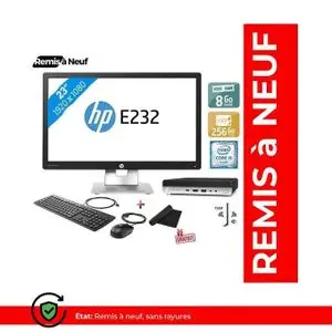 Hp Elitedesk 600 G3 Mini Core i5 - 6th Gén - 8Go, 256Go SSD avec Ecran EliteDisplay E232 23" - Remis à Neuf
