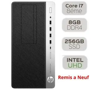 Hp Pc Bureau Elitedesk i7 800 G4 8ème Gén Ram 8Go -256Go SSD  "Remis à Neuf "