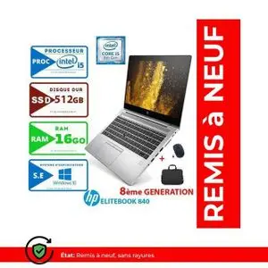 Hp PC PORTABLE  ELITEBOOK 840 G5 8ÉME GÉN-CORE I5-16Go-512 Go SSD-AZERTY-Remis à neuf