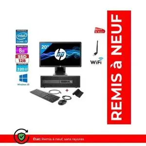 Hp ProDesk 600 G1 SFF Core i5- 4th Gen - 8Go , SSD 120Go+HDD 320Go  Ecran 20+ wifi - Remis à Neuf