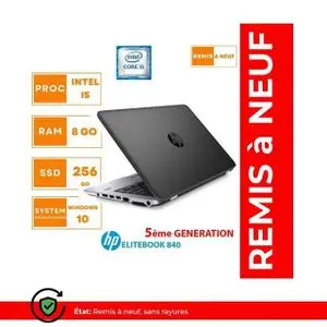 Hp PC PORTABLE ELITEBOOK 840 5ÉME GÉN-CORE I5-8Go-256 Go SSD -Remis à neuf