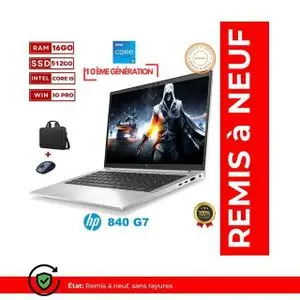 Hp ELITEBOOK 840 G7 8ÉME GÉN-CORE i5-16Go-512 Go SSD-CARTABLE ET SOURIS GRATUIT - GARANTIE DE SIX MOIS-Remis à neuf