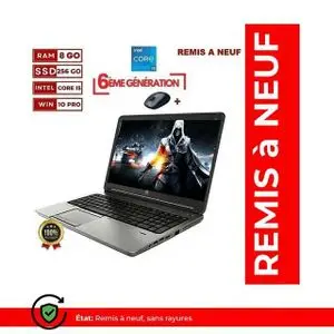Hp Portable Probook 650 Core i5 G2 - 6ème Génération - 256Gb SSD - 8GB RAM - Écran 15.6 FHD  - Remis à neuf - AZERTY