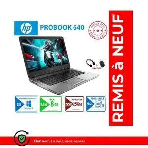 Hp PC Portable Probook 640 Core i5- 256Gb SSD- 8GB RAM -14"- remis a neuf - AZERTY