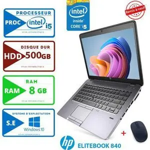 Hp PC PORTABLE EliteBook 840-CORE INTEL i5-RAM 8Go- 500Go HDD -SOURIS GRATUIT-GARANTIE DE 6 MOIS -remise à neuf