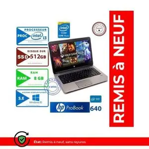 Hp PC Portable ProBook 640 - 14" - Intel Core i5 - 8GB RAM + 512GB SSD - Windows - Remis à neuf
