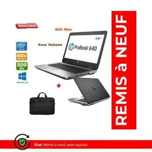 Hp ProBook 640 G2 – 14” – Core i3 6ème Gén – 4GB RAM – 500GB HDD – Avec Cartable – QWERTY (Remis à neuf)