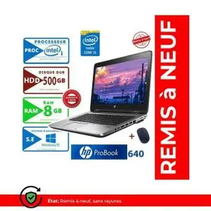 Hp PC Portable  Probook 640 Core intel i5-500Go-RAM 8GB 14"- remis a neuf