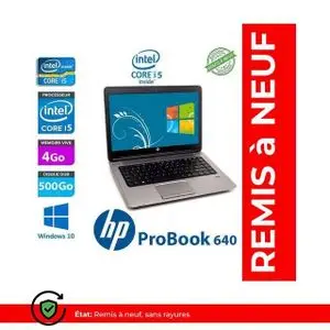 Hp PC Portable Probook 640 Core i5 8eme 500Gb 4GB RAM 14"- remis a neuf