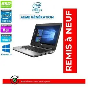 Hp ProBook 640 G2 CORE i5-6200U - 8 Go RAM - SSD 256 Go - Argent Noir - Remis à Neuf