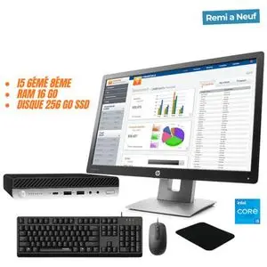 Hp EliteDesk 800/600 ou G4/G5 Mini processeur 8eme génération i5 ram 16 disque dur 256 go avec ecran EliteDisplay E232 remis a neuf
