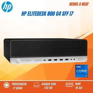 Hp Ordinateur EliteDesk 800 G4 Intel® Core™ i7-8500 16 Go DDR4 256 Go HDD SFF Noir, Argent Remis a Neuf