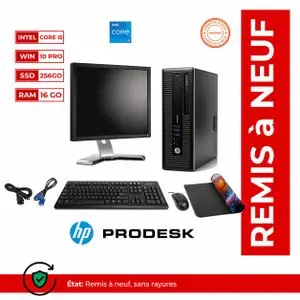 Hp PACK PC BUREAU PRODESK 600 -INTEL CORE I5-RAM 16 Go-SSD 256Go-avec Ecran 19" -clavier, souris et tapis gratuits- GARANTIE 6 MOIS-(Remis a Neuf)