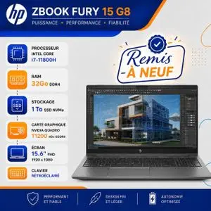 Hp ZBook Fury 15 G8 - 32 Go RAM - 1 To SSD - NVIDIA Quadro T1200 4 Go - Remis A Neuf