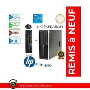 Hp unité centrale 8200 Pro -i3-8Go-250Go SSD-wifi- Graveur DVD- Remis à neuf