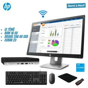 Hp ProDesk 600 G3 Intel® Core™ i3-7500T 16 Go DDR4-SDRAM 256 Go SSD + écran 23 pouces Remis à Neuf