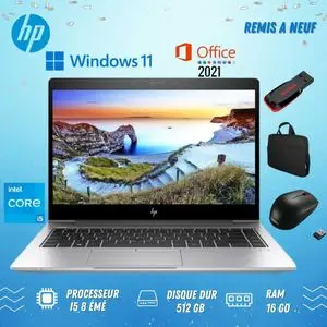 Hp EliteBook 840 G5 - Core i5 8ème génération - RAM 16 Go - SSD 512 Go - Inclus : Cartable, Clé USB 16 Go et Souris - Clavier QWERTY - Remis à neuf
