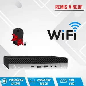 Hp Mini PC ProDesk 600 G3, Intel® Core™ i3-7500T, Ram 8 Go, Disque Dur 256 Go de SSD Remis à Neuf