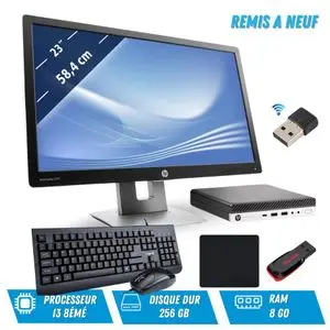 Hp ProDesk 600 G3 Intel® Core™ i3-7500T 8 Go DDR4-SDRAM 256 Go SSD + écran 23 pouces Remis à Neuf