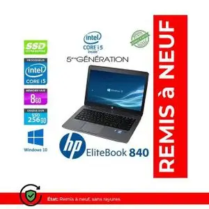 Hp PC Portable EliteBook 840 G2 - 14" - 8GB + 256GB - Intel Core i5 5ème Génération - Remis à neuf