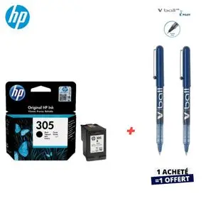 Hp Cartouche d'encre 305  noir Original ( 2 Stylos Vball Offert )