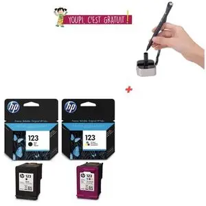 Hp Cartouche 123 Noir + 123 tri-couleur ( Stylo fixe table Offert )