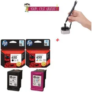 Hp Cartouches d'encre 650 Noir + 650 Couleur ( Stylo fixe table Offert )