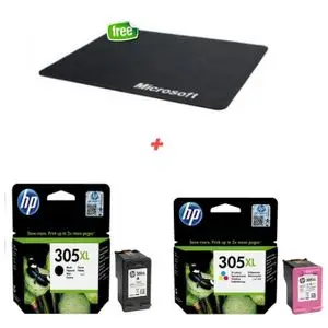 Hp Pack cartouche 305XL Noir + 305XL Couleur Double Capacitè Compatible avec les imprimantes jet d'encre HP Deskjet 2710, 2720 ( tapis de souris offert )