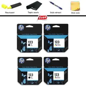 Hp Pack 2 cartouches 123 noir + 2 cartouches 123 couleur ( Tapis + stylo + post-it + Stick note ) Offerte