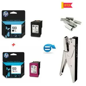 Hp Cartouche 123 Noir + 123 Tri-Color ( Original ) = Agrafeuse 24/6 Offert